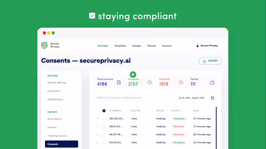 Secure Privacy consent management platform screenshot